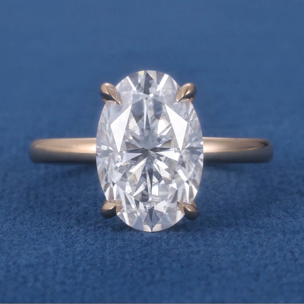 🔥14k Pure yellow gold 4CT Certified oval cut Moissanit engagement Ring Size 6.5